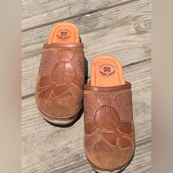 Lucky Brand Shoes - Lucky Brand Women's LK-Lilac Brown Leather Peace Suede Slip On Clogs Sz 9.5M